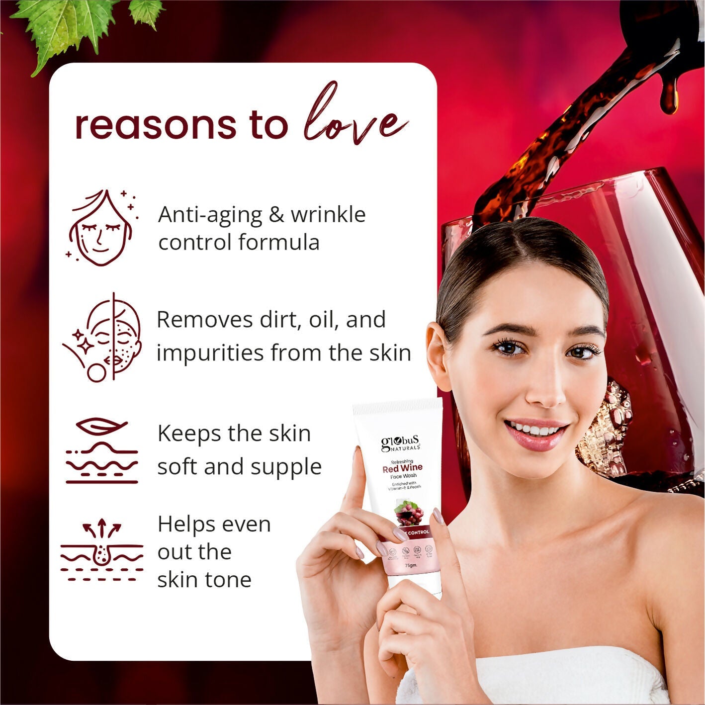 Globus Naturals Red Wine Hydrating Face Wash | Grocsy
