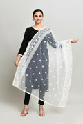 Joban Fashion White Cotton Embroidery Work Pakistani Karanchi Dupatta | Grocsy