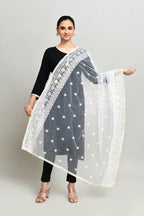 Joban Fashion White Cotton Embroidery Work Pakistani Karanchi Dupatta | Grocsy