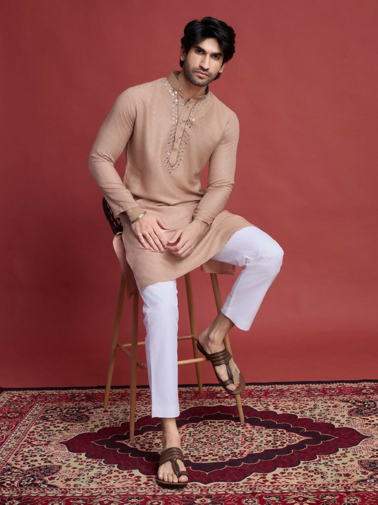Vastranavya Exclusive Festival Wear Viscose Mirror Work on Self Weaving Kurta Only | Grocsy