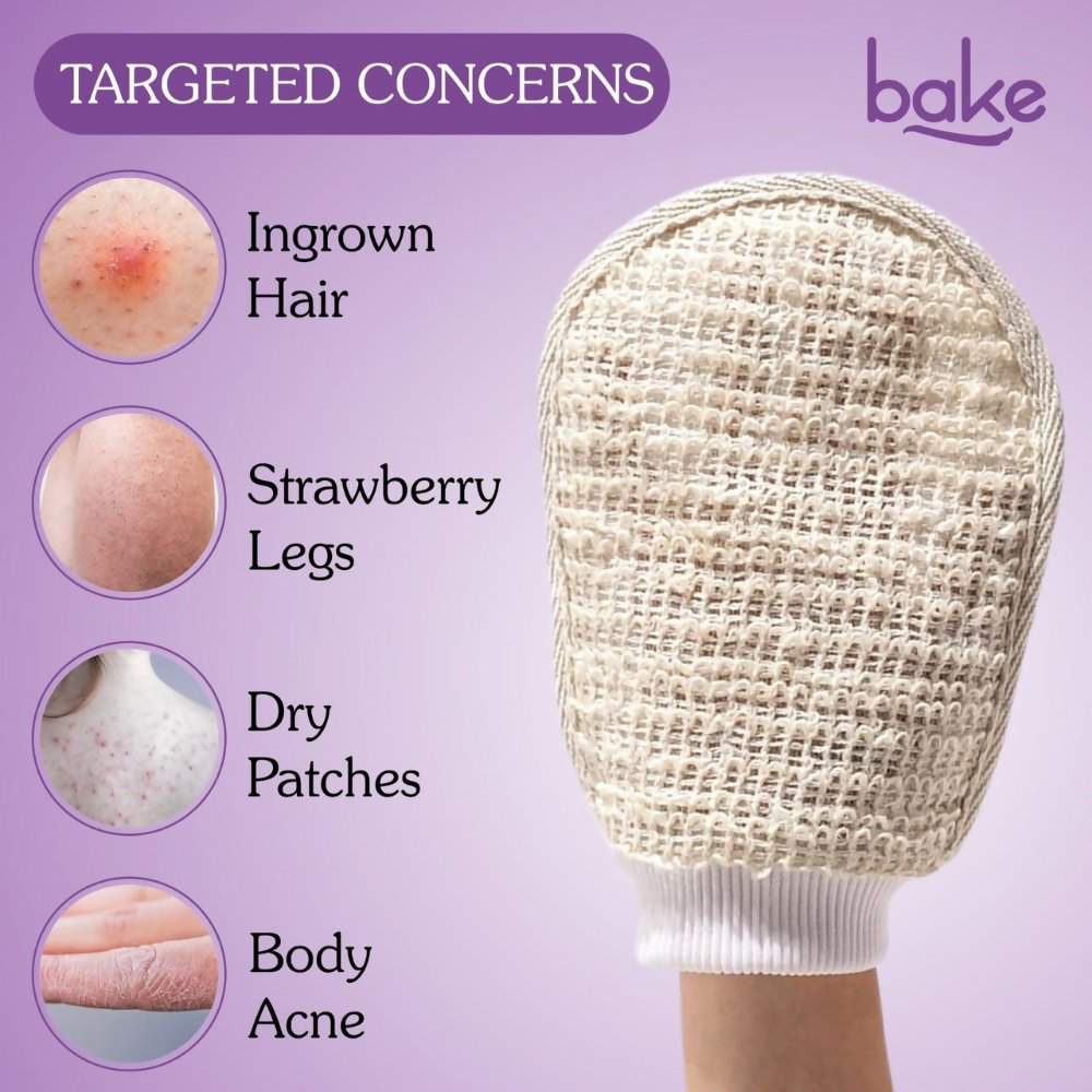 Bake Tan Removal Exfoliating Bath Kit - 100% Ramie Plant Fibre Gloves + Kojic Acid Soap (2 Pcs) with Scrub Treatment | Grocsy