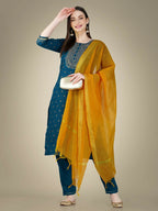 Jyoti Fashion Women's Morpich Cotton Magic Slub Embroidery & Sequence work Kurta with Trouser & Dupatta | Grocsy