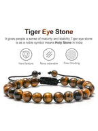 NVR Natural Tiger Eye Mens Adjustable Bracelet | Grocsy