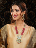 Ruby Raang 22k Gold Polished Long Multi Kundan Necklace With Earrings | Grocsy