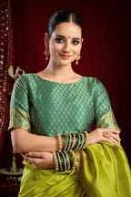 Joban Fashion Mustard Green Paithani Silk Blend Butti Saree | Grocsy