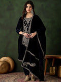 Sangria Floral Embroidered Straight Kurta & Trousers With Dupatta | Grocsy
