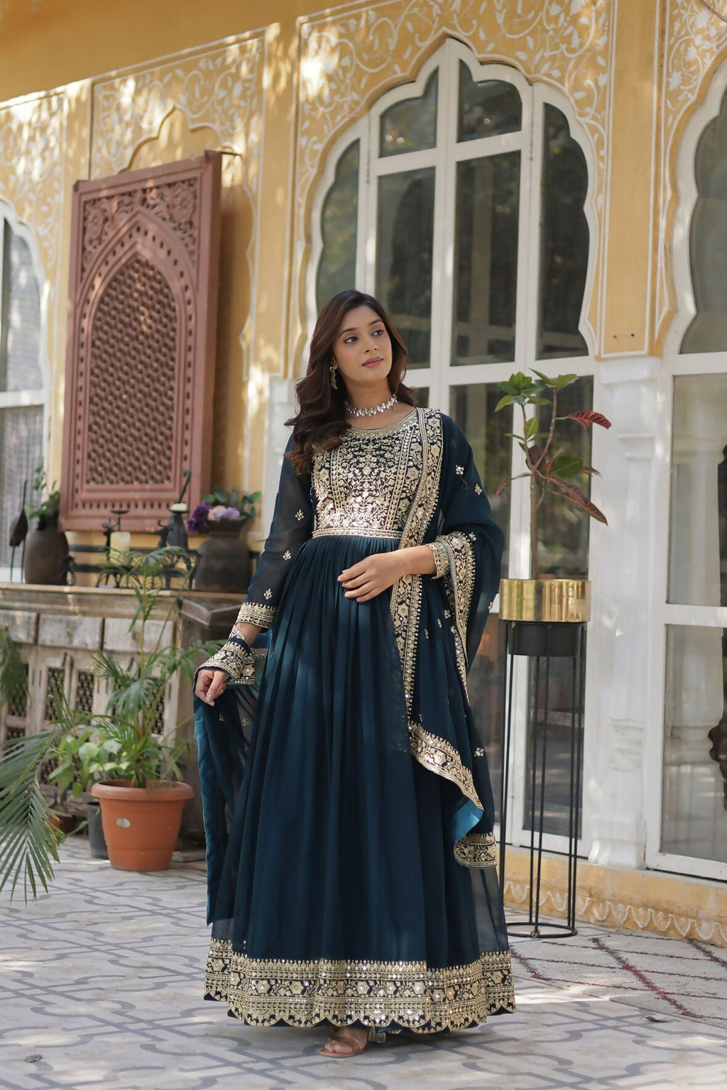 Joban Fashion Rama Georgette Sequence Embroidery Work Kurta Set | Grocsy