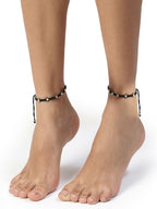 NVR Women's Evil Eye Adjustable Black Anklets | Grocsy