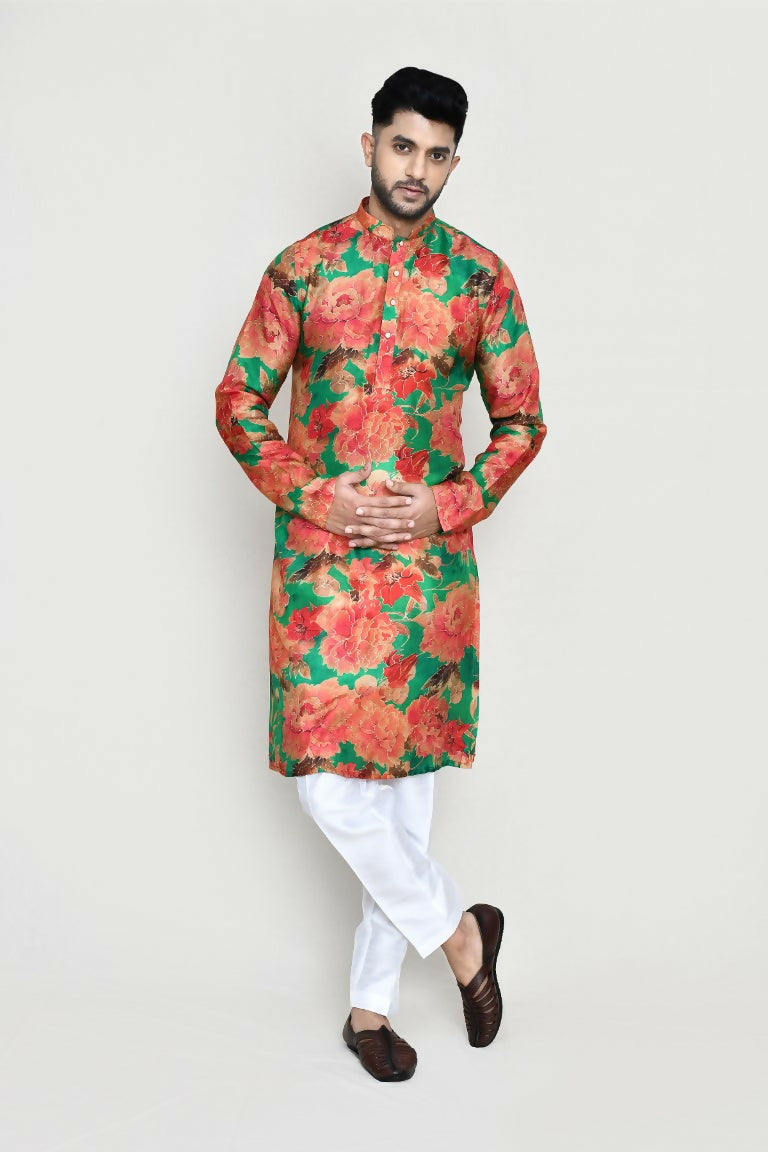 Joban Fashion Green Colored Modal Silk Fabric Kurta With Straight Fit Pant | Grocsy