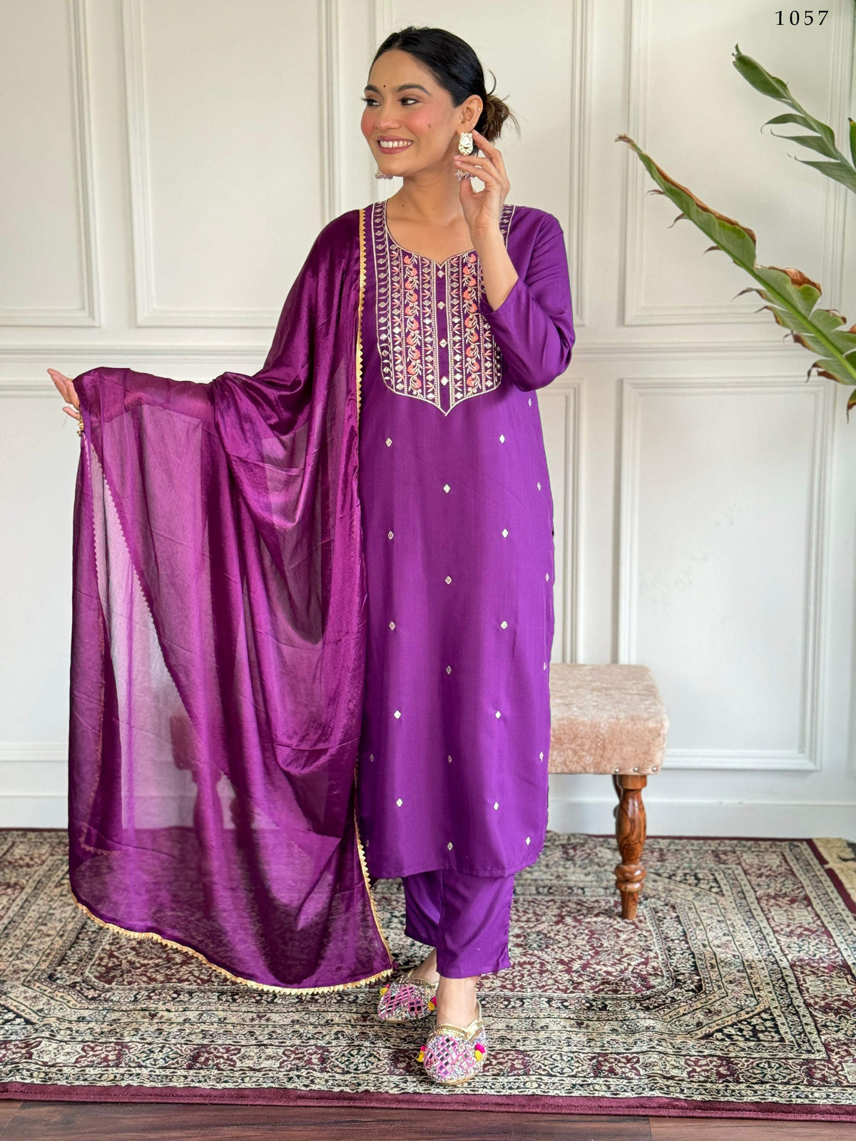 Partywear Designer Ryon Slub Wine Stitched Suit With Dupatta - Anbazaar | Grocsy