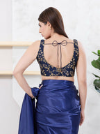 Joban Fashion Navy-Blue Mulberry Silk Sleeveless Back Open Blouse | Grocsy