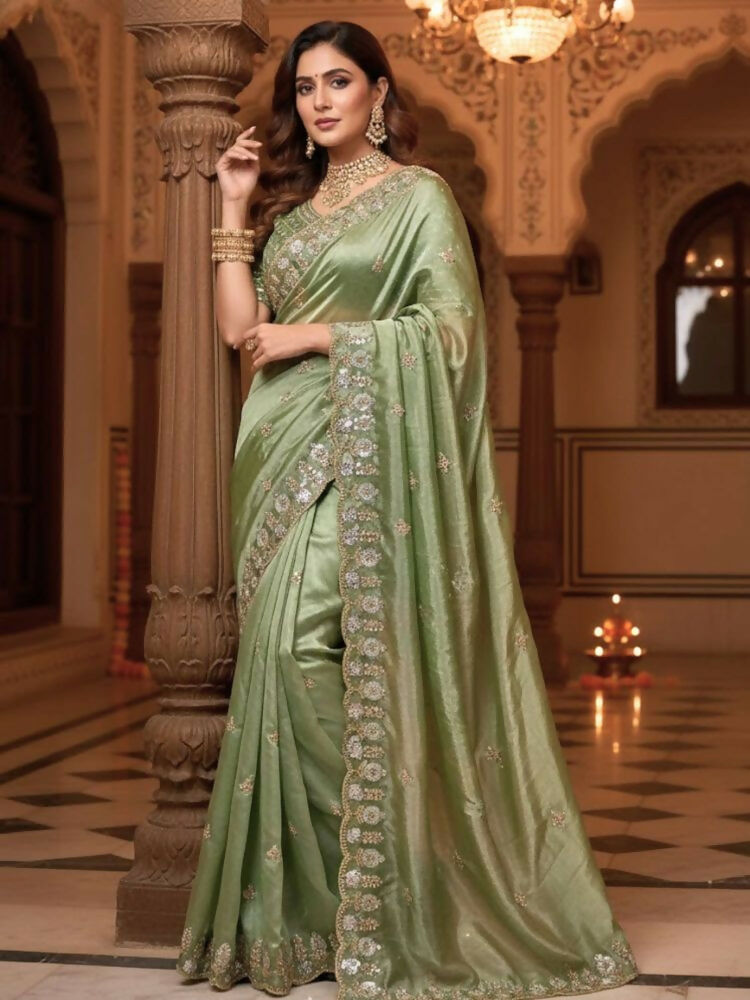 Joban Fashion Mehndi Fandy Satin Silk Party Wear Sarees | Grocsy