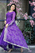 Jyoti Fashion Women's Purple Tabby Silk Designer Kurta with Trouser & Dupatta | Grocsy