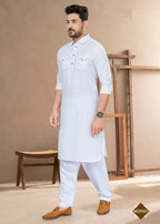 Joban Fashion Men's White Heavy Cotton Plain Kurta Pyjama set | Grocsy