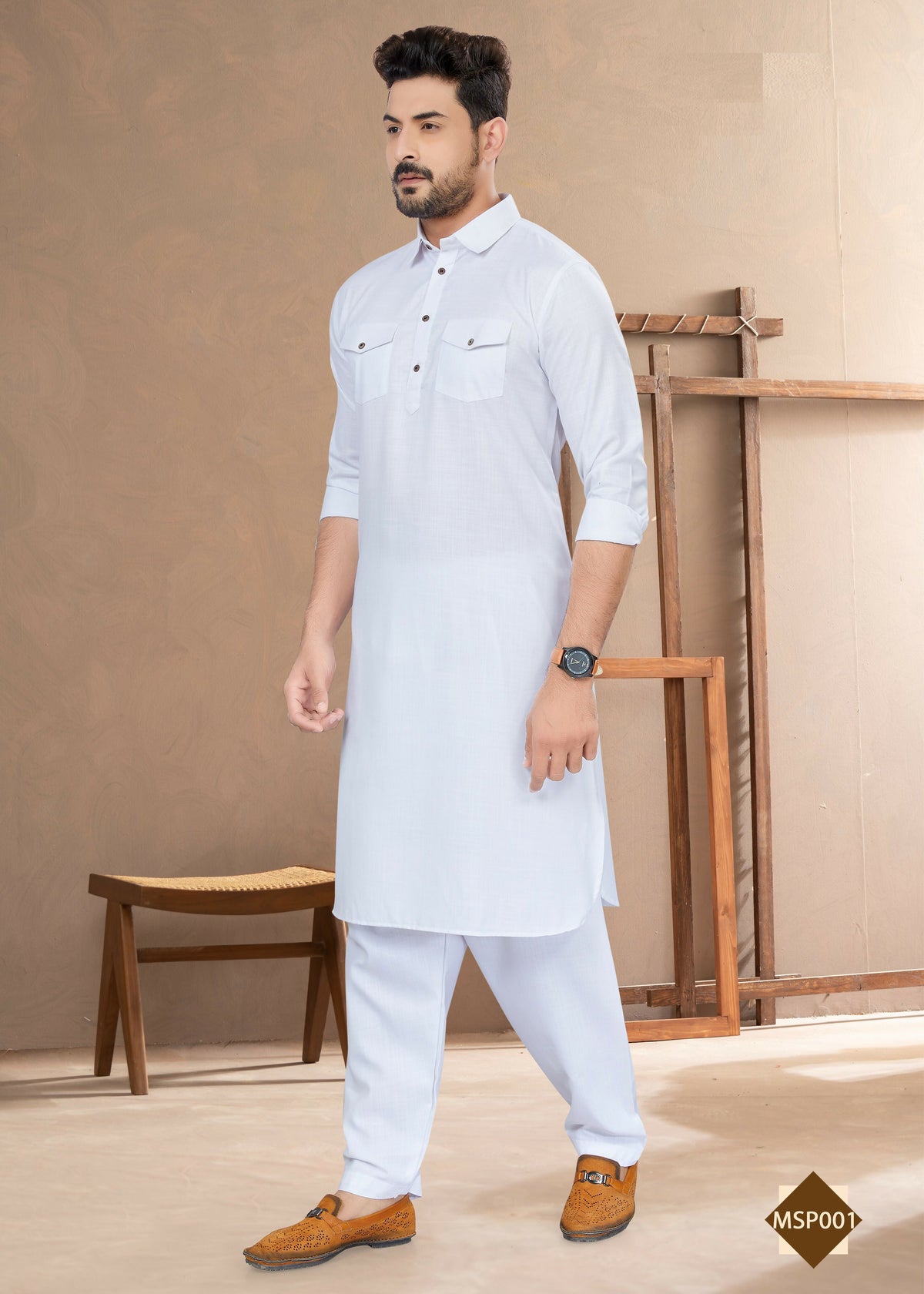 Joban Fashion Men's White Heavy Cotton Plain Kurta Pyjama set | Grocsy