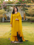 Nikhaar Yellow Embroidered Art Silk Stitched Straight Cut Kurta Palazzo Dupatta Readymade Suit | Grocsy
