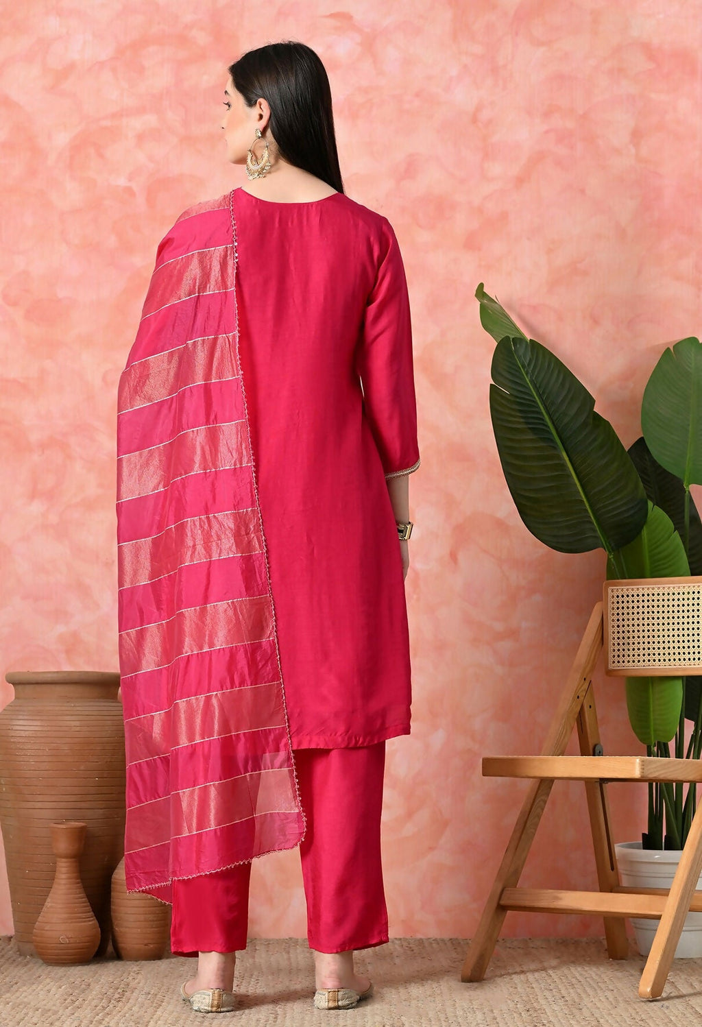 Joban Fashion Rani Premium Pure Viscose Print Dola With Handwork Kurta Set | Grocsy