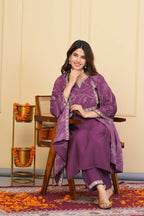 Wine Viscose Chanderi Embroidered Stitched Suit With Dupatta - Tanisha | Grocsy