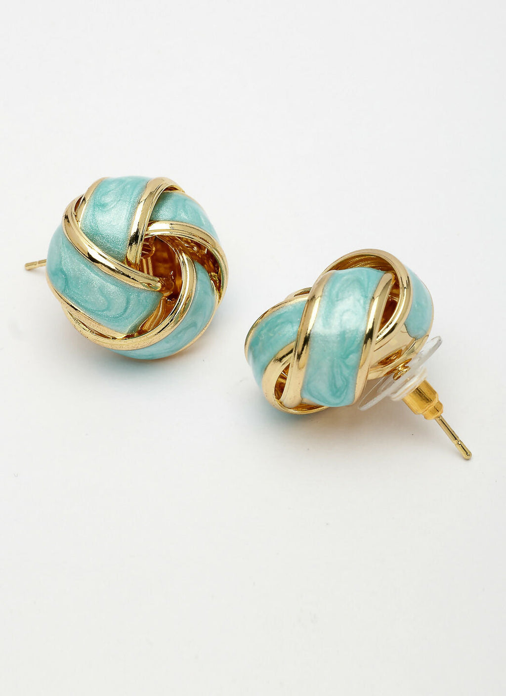 NVR Women's Turquoise Blue Floral Shape Stud Earrings | Grocsy