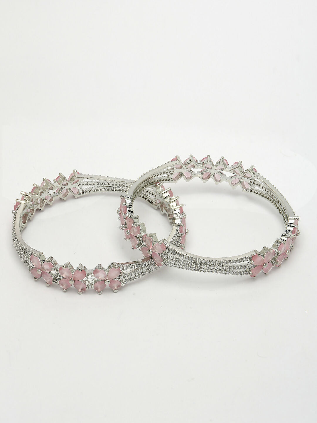 NVR Women's Set of 2 Silver-Plated American Diamond Handcrafted Bangles