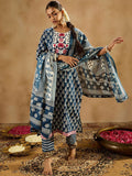 Indo Era Ethnic Motifs Printed Thread Work Pure Cotton Kurta with Trousers & Dupatta | Grocsy