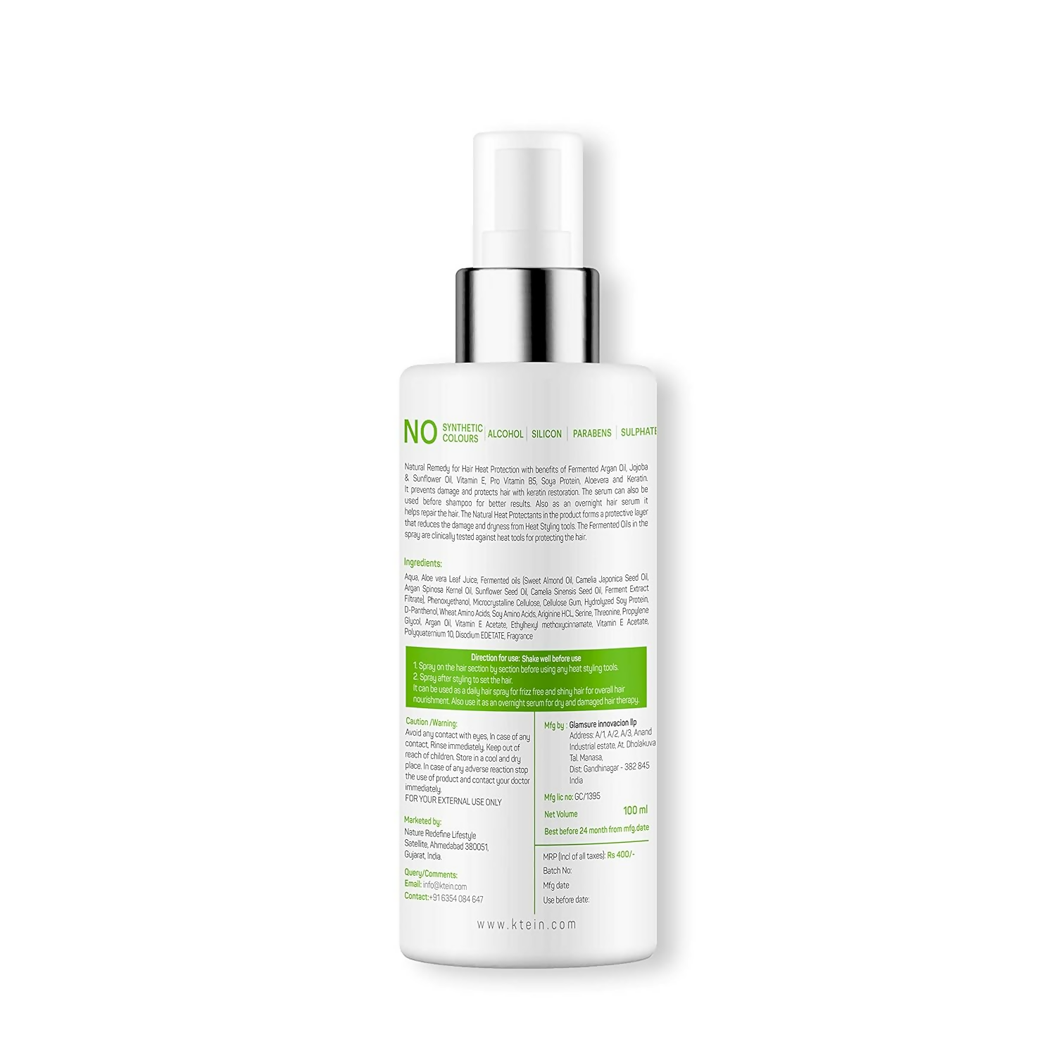 Ktein All in 1 Natural Hair Heat Protection Spray with Fermented Argan Oil | Grocsy