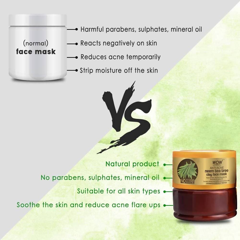 Wow Skin Science Anti-Acne Neem & Tea Tree Clay Face Mask | Grocsy