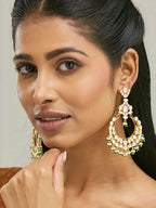 Nuyug 22K Gold-Plated Elegant Kundan Studded & Beaded Floral Chandbali Earrings | Grocsy