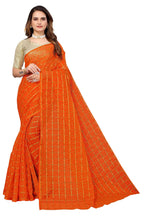 Vamika Ethnic Fire Orange Jari Work Chiffon Saree | Grocsy