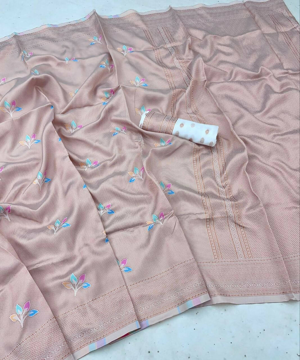 DEIANA'S Beautiful Designer Golden zari Soft Lichi Silk Saree - White | Grocsy