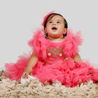Pink Cow Fashions Pink Gown With Frill Sleeves & Ghera | Grocsy