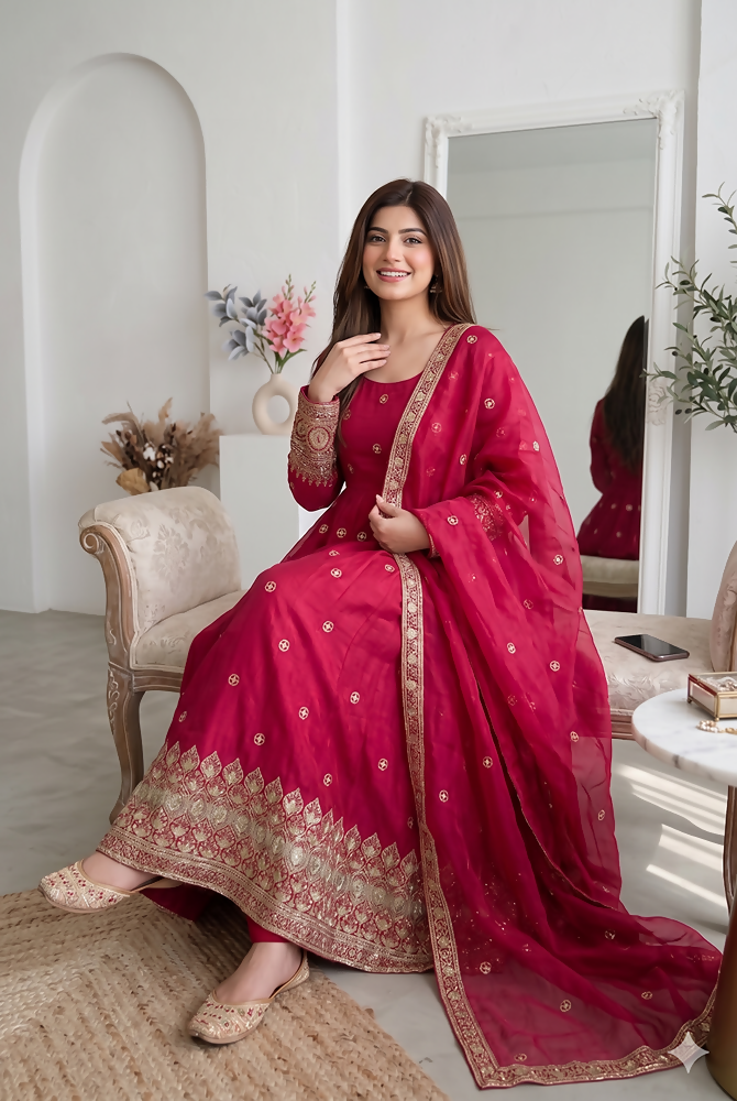 Teeya Creation New Latest Trendy Elegant Rani Pink Festive Anarkali Suit for Women | Grocsy