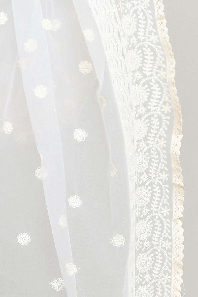 Joban Fashion White Cotton Embroidery Work Pakistani Karanchi Dupatta | Grocsy