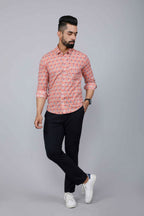 Miravan Men's Peach Spread Collar Floral Print Casual Shirt | Grocsy