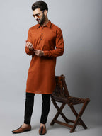 Even Apparels Brown Color Pure Cotton Solid Men's Kurta With Shirt Collar (SLD1137) | Grocsy