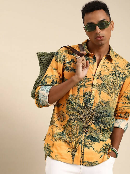 Yellow Men Pure Cotton Relaxed Floral Opaque Printed Casual Shirt - Mahotsav | Grocsy
