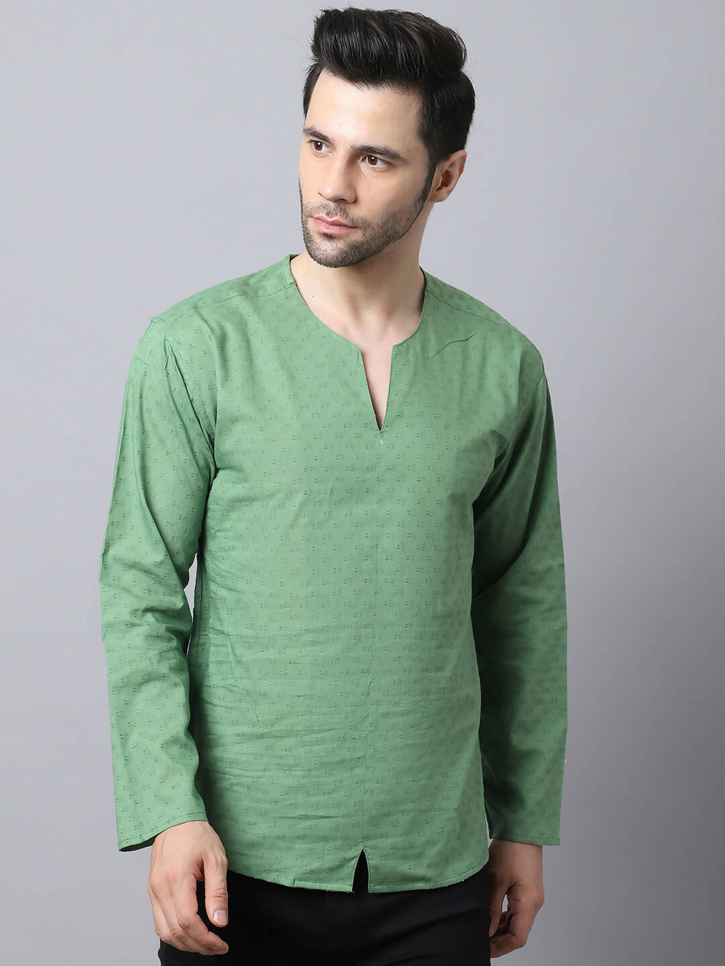 Even Apparels Green Pure Cotton Round Neck Slit Men's Kurta | Grocsy