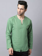 Even Apparels Green Pure Cotton Round Neck Slit Men's Kurta | Grocsy