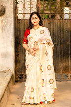 Cream Cotton Blend Warli Saree with Unstitched Blouse - A2M | Grocsy