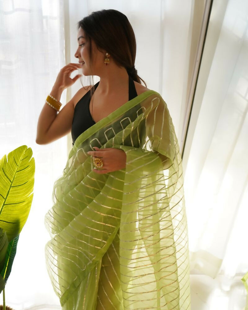 Vamsee Devika Green Organza Silk Saree | Grocsy