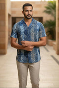 Samudra — Sea Blue Dabu Cotton Shirt by Hilo Design | Grocsy