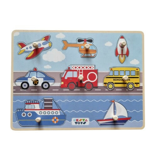 Nesta Toys Wooden Vehicle Jumbo Knob Puzzle (8 Pcs) & Wooden Farm Animal Jumbo Knob Puzzle (8 Pcs) | Grocsy