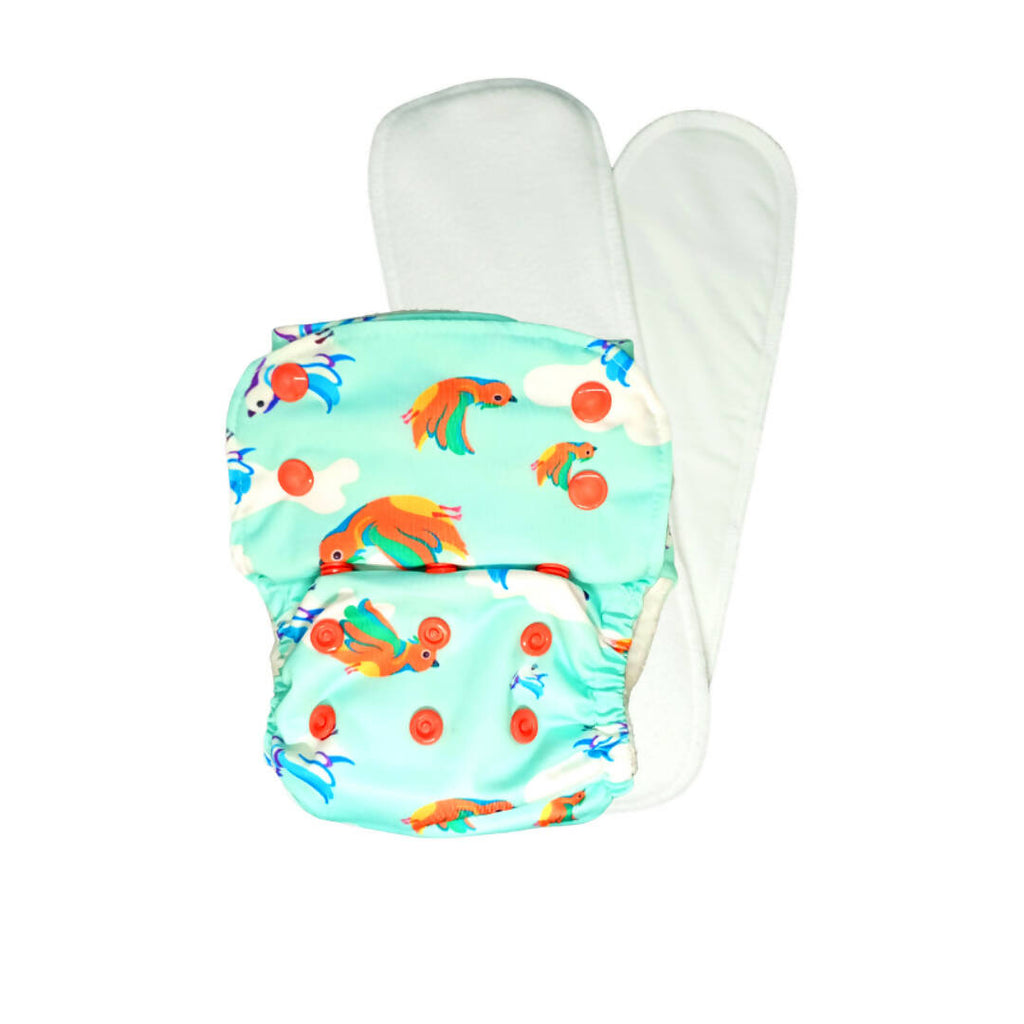 Kindermum Nano Aio Cloth Diaper With 2 Organic Cloth Inserts- Birdie For Kids | Grocsy