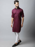 Even Apparels Maroon Color Pure Cotton Solid Men's Kurta With Shirt Collar (MMS755) | Grocsy