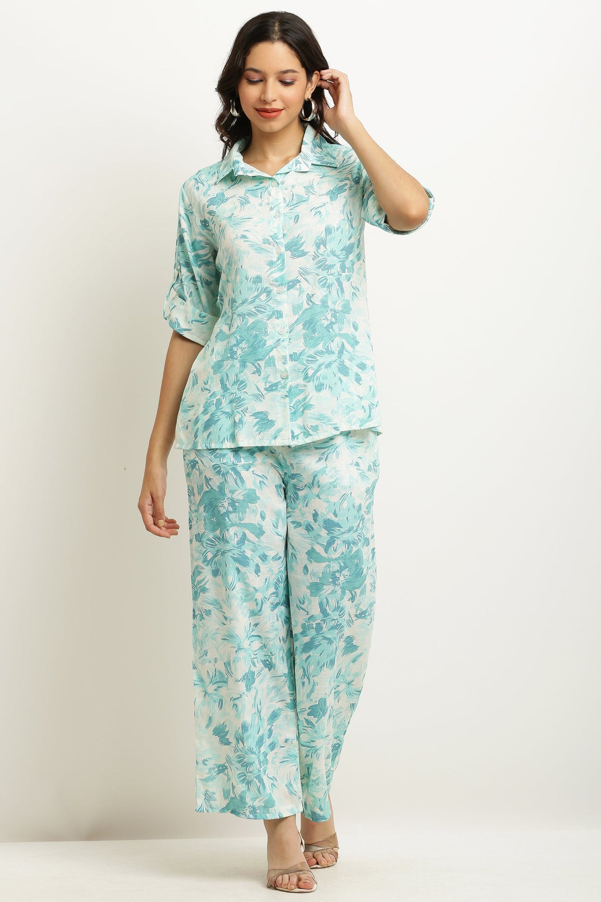 PAVONINE Firozi Color Gobhi Printed Cord Set For Women | Grocsy