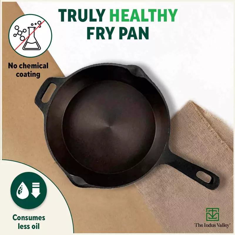 The Indus Valley Super Smooth Cast Iron Frypan, Pre-seasoned, Nonstick, 100% Pure,Toxin-free, Tadka Pan, 25.4cm, 1.7L, 2.4kg | Grocsy