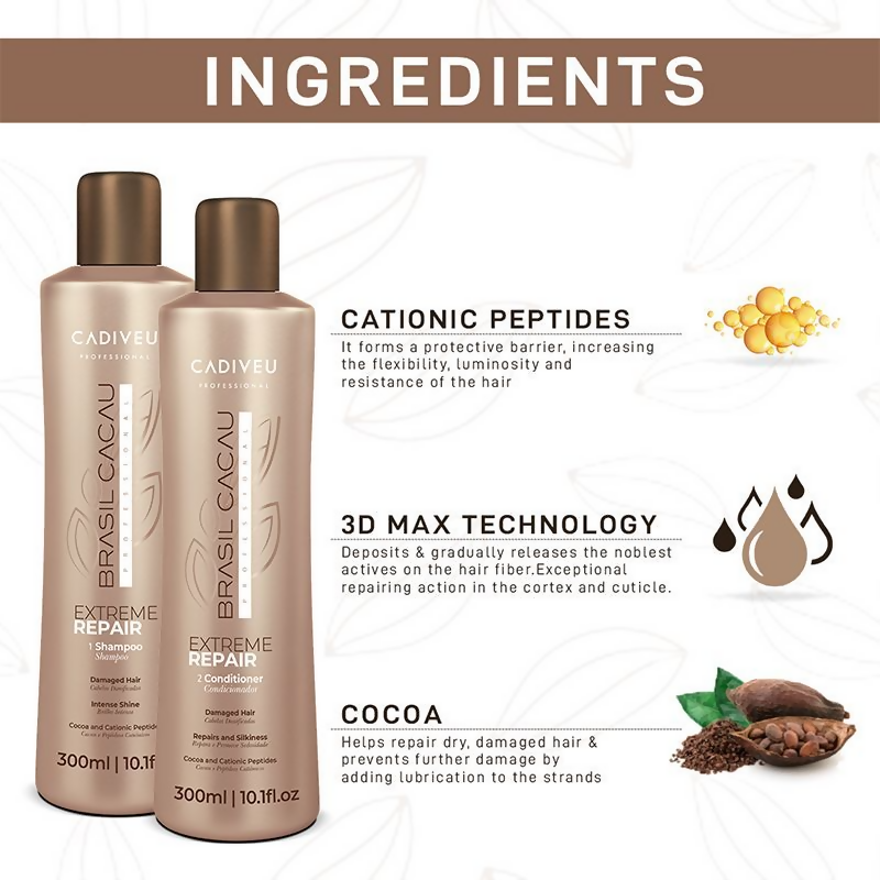 Cadiveu Brasil Cacau Extreme Repair Shampoo & Conditioner | Grocsy