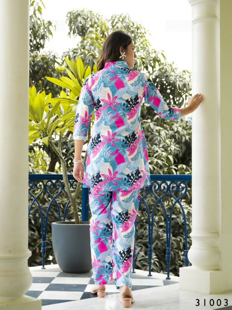 Casual Fashionable Multi Muslin Cotton co-ord set - Manya | Grocsy