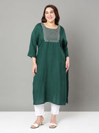 Sztori Plus Size Floral Yoke Design Thread Work Straight Kurta | Grocsy