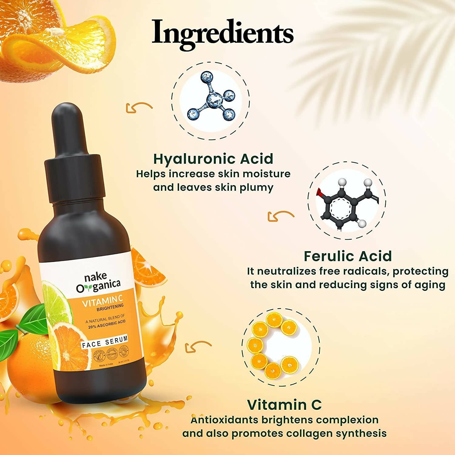 Nake Organica Vitamin C Brightening Face Serum | Grocsy